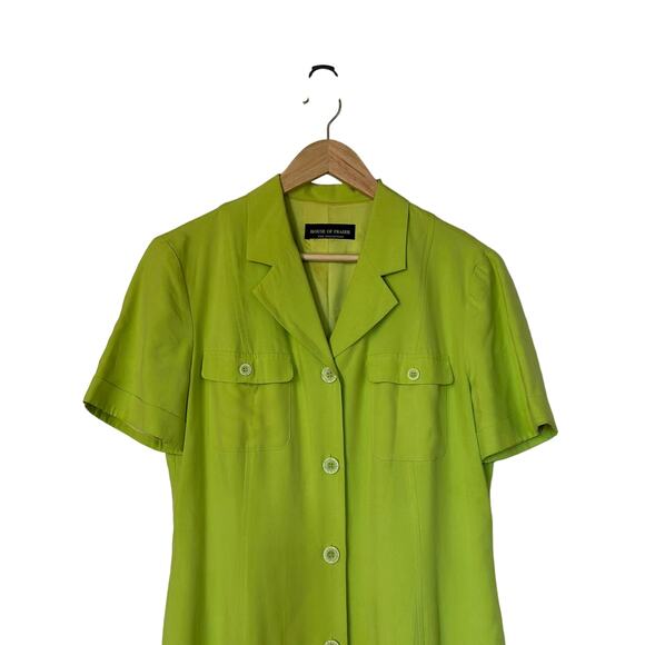 House of Fraser Collection 100% Silk Size 14 Vintage 70s Long Green Shirt Dress - Picture 2 of 8